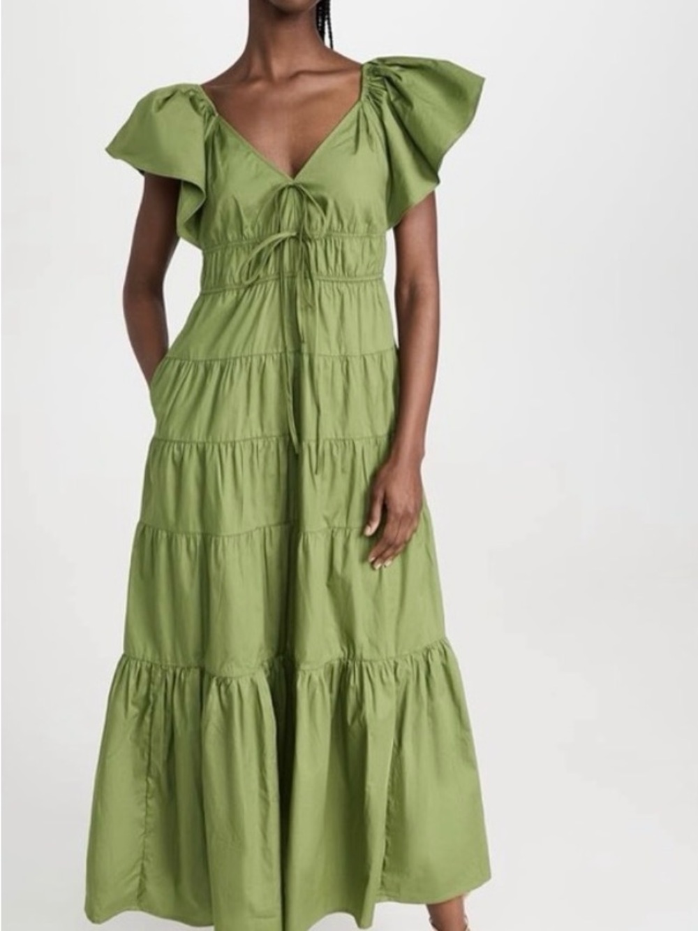Moon River Tiered Maxi Dress with Flutter Sleeves - S